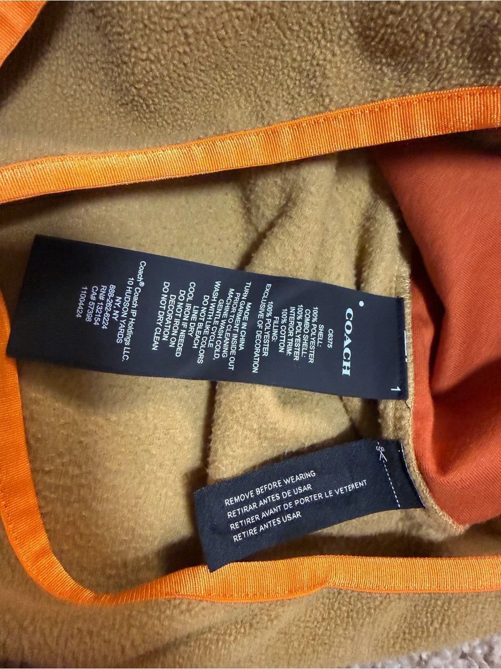 Coach Fleece Popover Pullover – Khaki & Orange – Size Medium